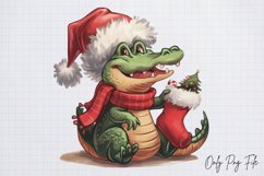 Watercolor Christmas Crocodile Clipart PNG Product Image 1