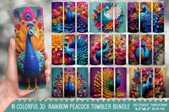 3D Rainbow Peacock 20 oz Skinny Tumbler Sublimation Product Image 1