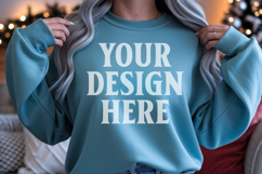 Comfort Colors 1566 Blue Spruce Sweatshirt Mockup | Real Mod Product Image 1