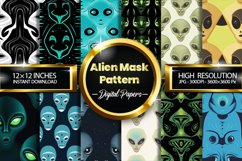 Alien Mask Pattern Digital Papers, Scary Pattern Product Image 1