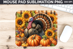 Watercolor Turkey Mouse Pad Sublimation - Thanksgiving PNG Product Image 1