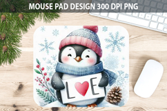Watercolor Penguin Mouse Pad Sublimation - Valentines PNG Product Image 1