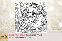 cute PRINCESS reading book, kids Coloring Page png Product Image 1