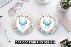 Flowers Jellyfish Car Coaster Sublimation|Animal Coaster PNG Product Image 1