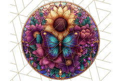Stained Glass Butterfly and Sunflower PNG Clipart Product Image 2