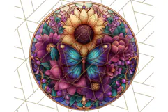 Stained Glass Butterfly and Sunflower PNG Clipart Product Image 2