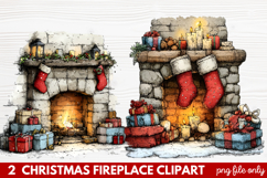 Cozy Christmas Fireplace Clipart | Holiday Mantel &amp; Winter Product Image 1