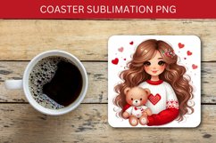 valentine square coaster - girl teddy bear Product Image 1