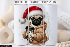Cute Pug Coffee Tumbler Wrap|Sublimation PNG. Product Image 1