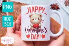 Happy Valentine's day mug wrap PNG, Cute Valentines bear PNG Product Image 1