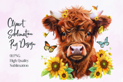 Highland Cow Sunflower Floral Sublimation PNG Product Image 1