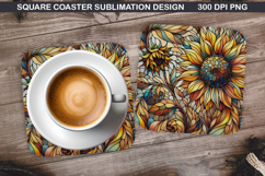 Flowers Coaster Sublimation, Autumn Flowers Coaster PNG Product Image 1