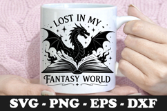 Lost In My Fantasy World | Dragon Reader SVG Mug Design Product Image 1