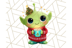 Alien Christmas Clipart, Cute Outer Space Holiday PNG Product Image 2