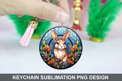 Bunny Round Keychain, Bunny Flowers Keychain Design Product Image 1