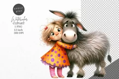 Whimsical clipart, Whimsical donkey and girl clipart Product Image 1