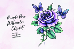 Purple rose with butterfly watercolor clipart sublimation Product Image 1