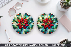 Flowers Car Coaster Sublimation|Christmas Coaster PNG Design Product Image 1