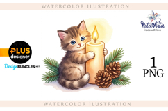 Christmas Kitten in Watercolor Style Product Image 1