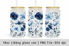 Blue Flower glass can wrap, Watercolor flowers sublimation Product Image 1