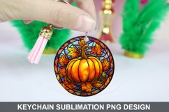 Pumpkin Keychain Sublimation, Round Keychain PNG Design Product Image 1