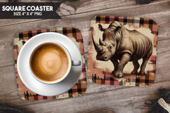 Rhinoceros, Wild Animals, Buffalo Plaid Square Coaster PNG Product Image 1