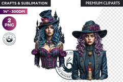 Fantasy Witch Clipart PNG, floral Witchcraft Art scrapbook Product Image 1