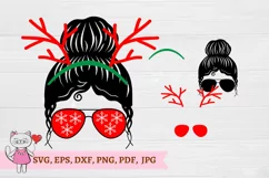 Deer horns Messy Bun, Mom Daughter svg, Mom Life Glasses Product Image 4