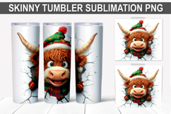 Christmas Highland Cow Tumbler Wrap PNG - Festive Cow Design Product Image 1