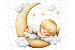 Sleeping Baby on Moon PNG, Cute Night Sky Baby Clipart Png Product Image 2