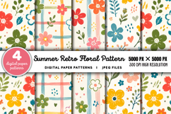 Summer Retro Floral Digital Paper JPG Product Image 1