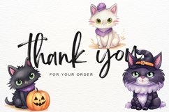 Cat Halloween Watercolor 24 Cliparts Ai Generated Art Product Image 10