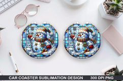 Snowman Car Coaster Sublimation|Christmas Coaster PNG Design Product Image 1