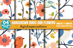 Handdrawn Birds And Flowers Patterns Digital Paper Backgroun Product Image 8