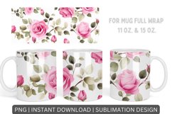 Watercolor Pink Flowers Mug Sublimation, Floral Design Mug Product Image 1