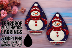 Stylish Teardrop Earrings Sublimation PNG , Snowman Product Image 1
