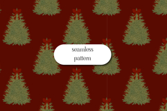 Christmas Trees with Red Bows on Deep Burgundy Pattern Product Image 1