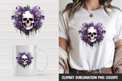 Watercolor floral skull sublimation clipart png Product Image 1
