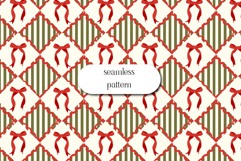 Christmas Bow Seamless Pattern Green Stripes Holiday Digital Product Image 1