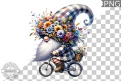 Floral Crown Gnome Rides A Bike Sublimation Clipart Design Product Image 1