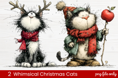 2 Whimsical Christmas Cats Clipart | Cute Holiday Cat PNG Product Image 1