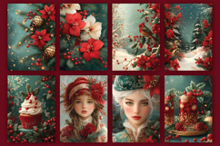 Vintage Red Green Christmas Digital Paper Bundle, A4 size Product Image 7