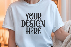 White Gildan 5000 T-Shirt Mockup | Boho Flat Lay Shirt Product Image 1