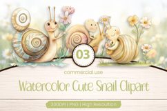 Watercolor Cute Snail Clipart PNG Product Image 1