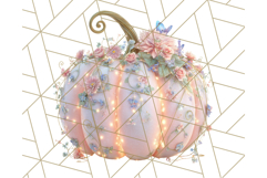 Pumpkin Clipart with Fall Flowers PNG Autumn Illustration Product Image 2