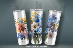 Watercolor Flowers Tumbler Wrap Sublimation Designs |PNG Product Image 2