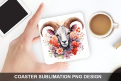 Goat And Flowers - Coaster Sublimation Design Product Image 1