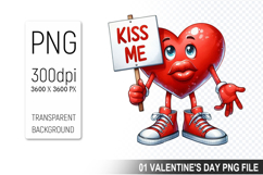 Watercolor Valentine Heart Character Clipart PNG Bundle Product Image 6