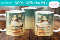 Cat and books mug wrap sublimation PNG, Book lover mug wrap Product Image 1