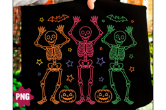Neon Halloween Png, Dancing Skeletons Product Image 1
